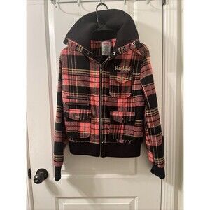 Blac Label Women's Juniors Plaid Flannel Full Zip Coat Jacket Size L Multi-Color